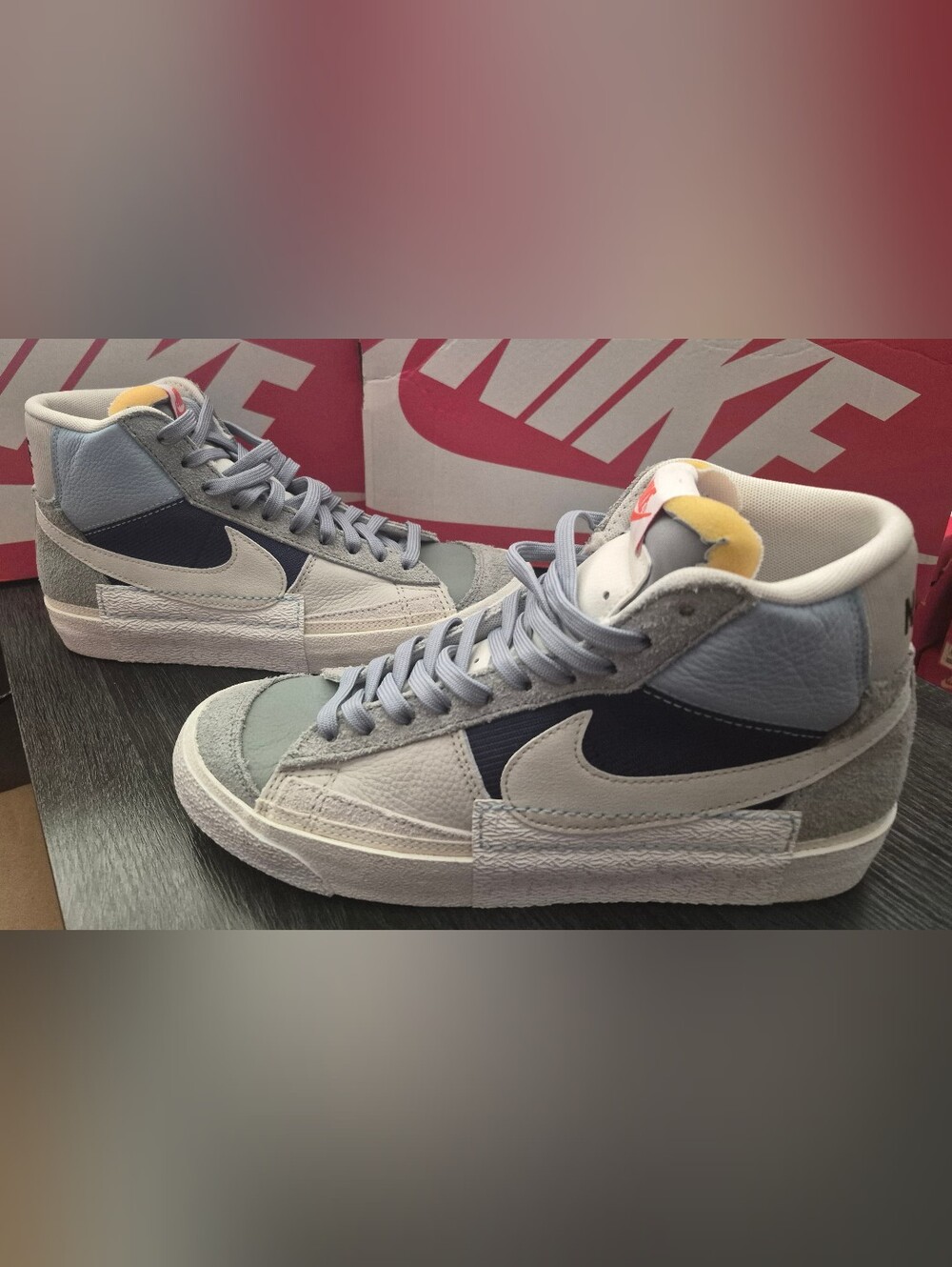 Nike Men's Neutral Gray and Navy Blazer Low Sneaker